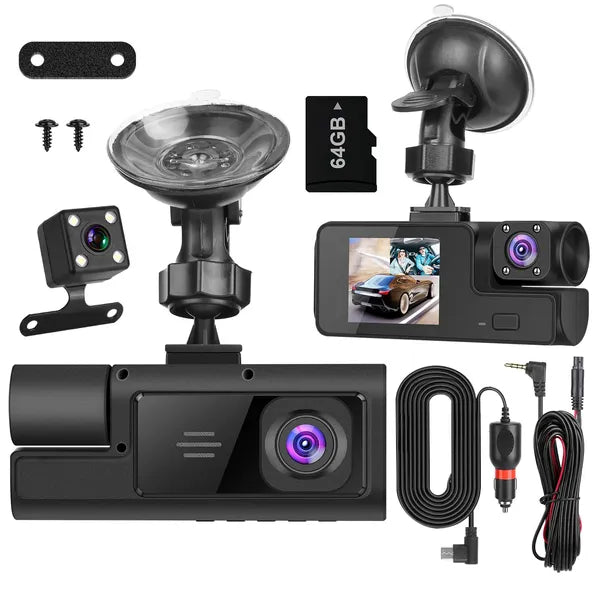 WiFi 3-Channel Dash Cam 1080P | 170° Wide Angle | Reversing Visual | 64G MMC Included — Prime Trend Market
