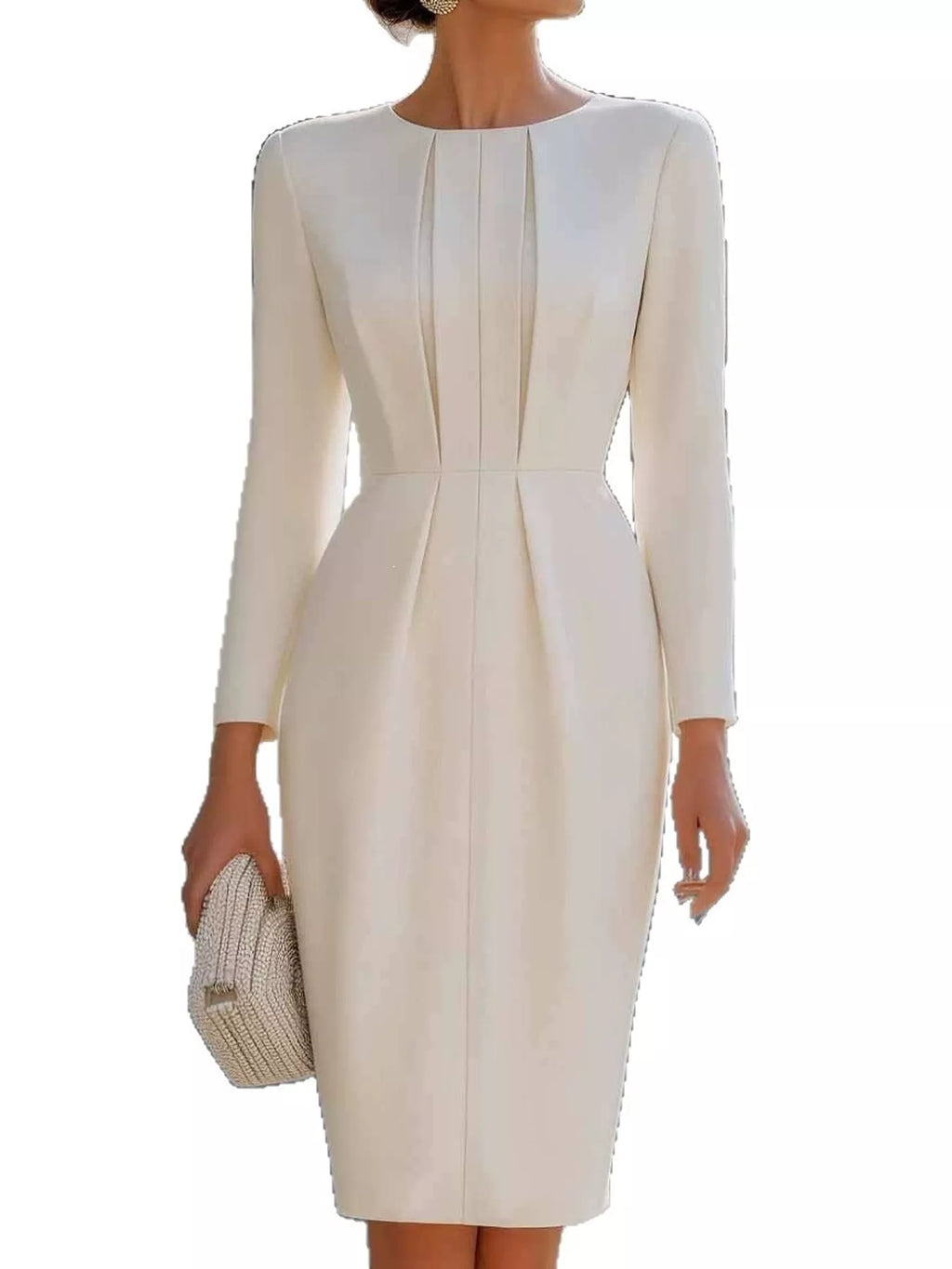 Long-Sleeve Pleated Bodycon Dress | S–3XL