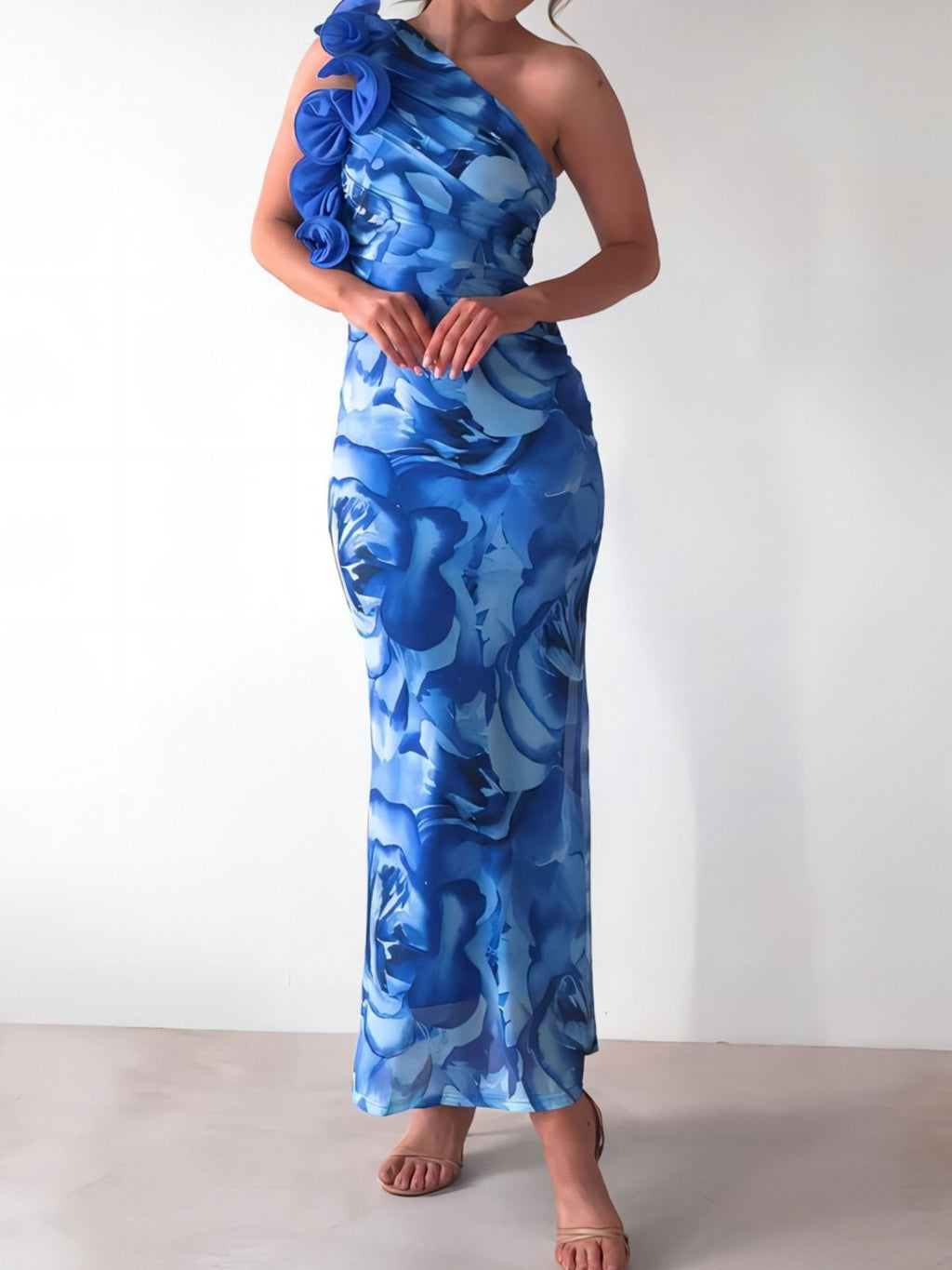 Floral-Print One-Shoulder Maxi Dress