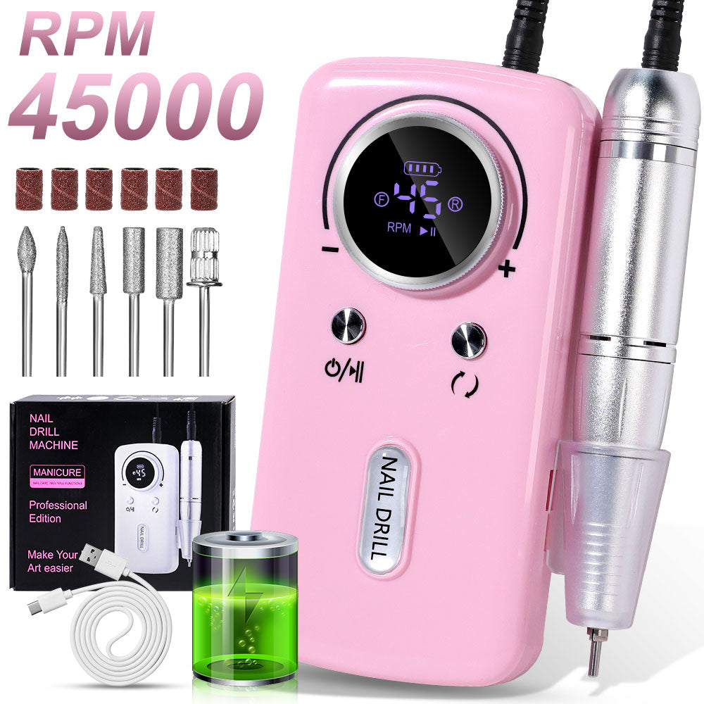 45000RPM Cordless Electric Nail Drill – LCD Display, 6 Bits, Rechargeable — Prime Trend Market