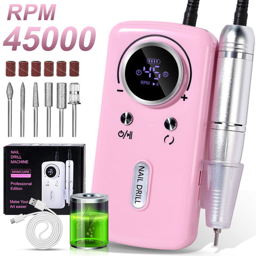 45000RPM Cordless Electric Nail Drill – LCD Display, 6 Bits, Rechargeable — Prime Trend Market