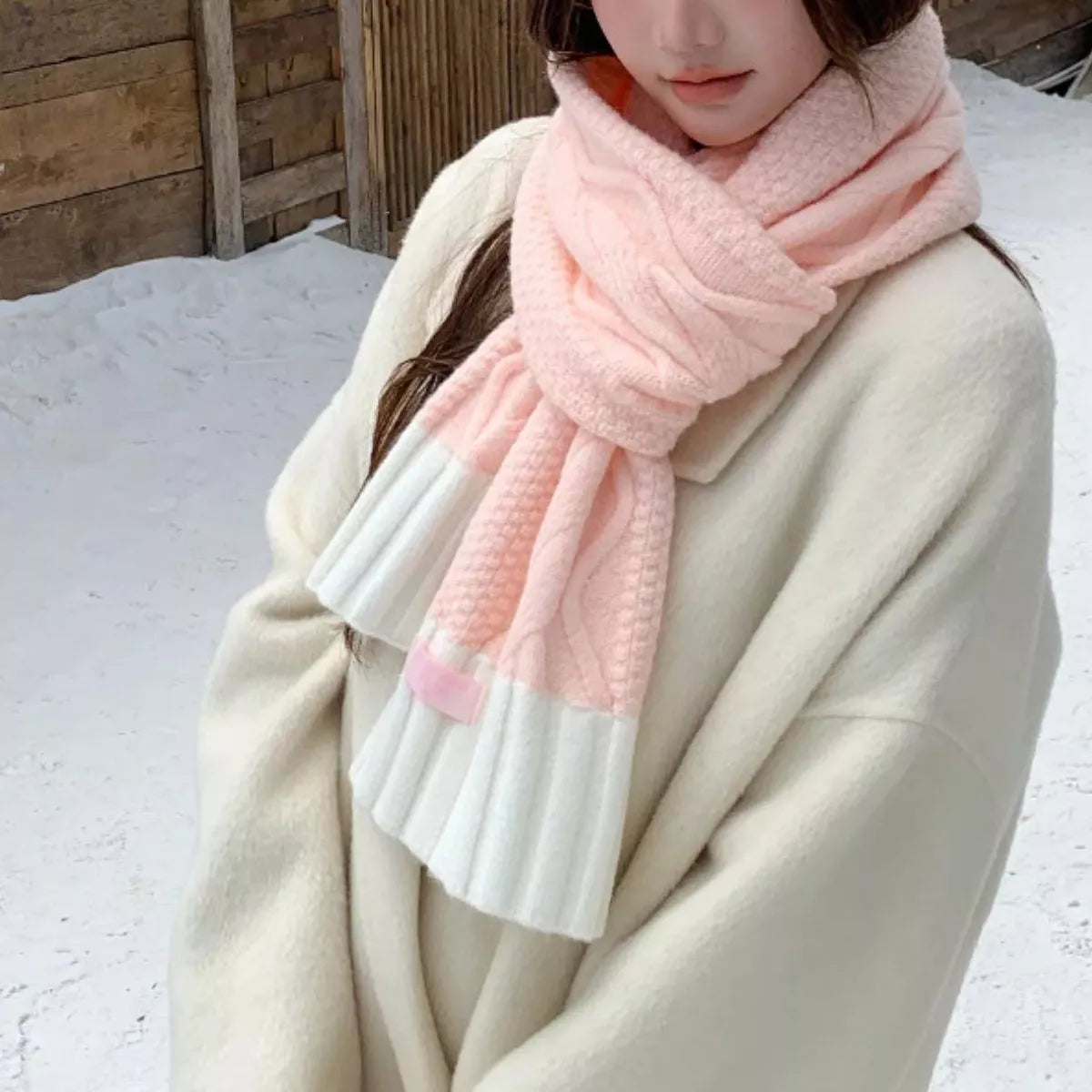 Two-Tone Cable-Knit Scarf