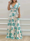 Plus Size Floral V-Neck Flutter-Sleeve Maxi Dress