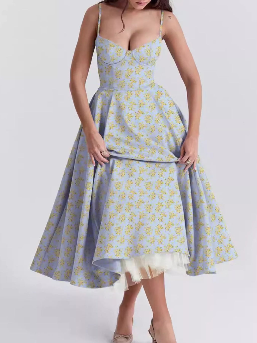 Sweetheart-Neck Pocketed A-Line Midi Dress