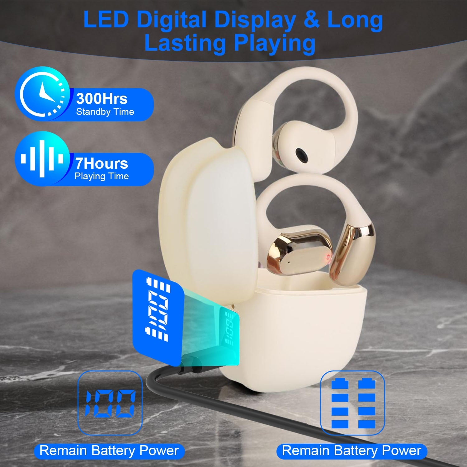 Open Ear Sport Earbuds | Bluetooth 5.4 Earhook | IPX5 Waterproof | 300Hr Standby | LED Case — Prime Trend Market