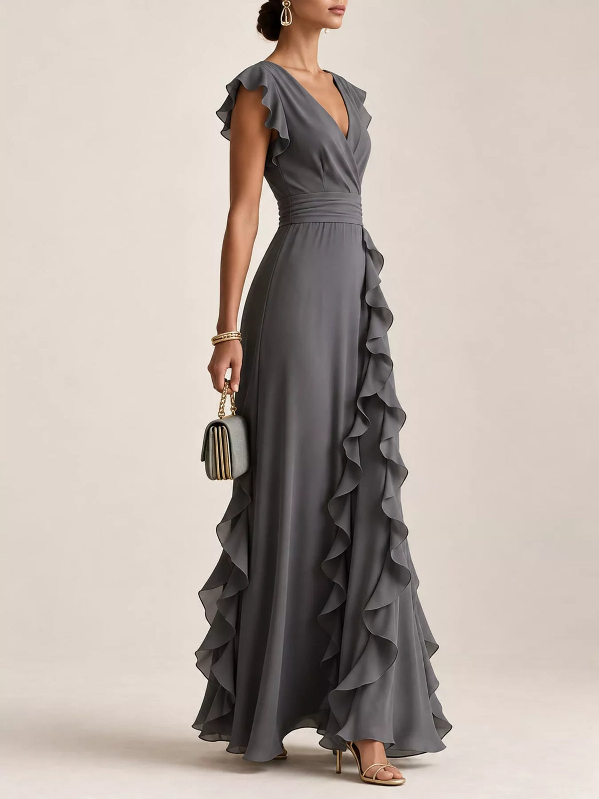 Ruffled Surplice Sleeveless Maxi Dress