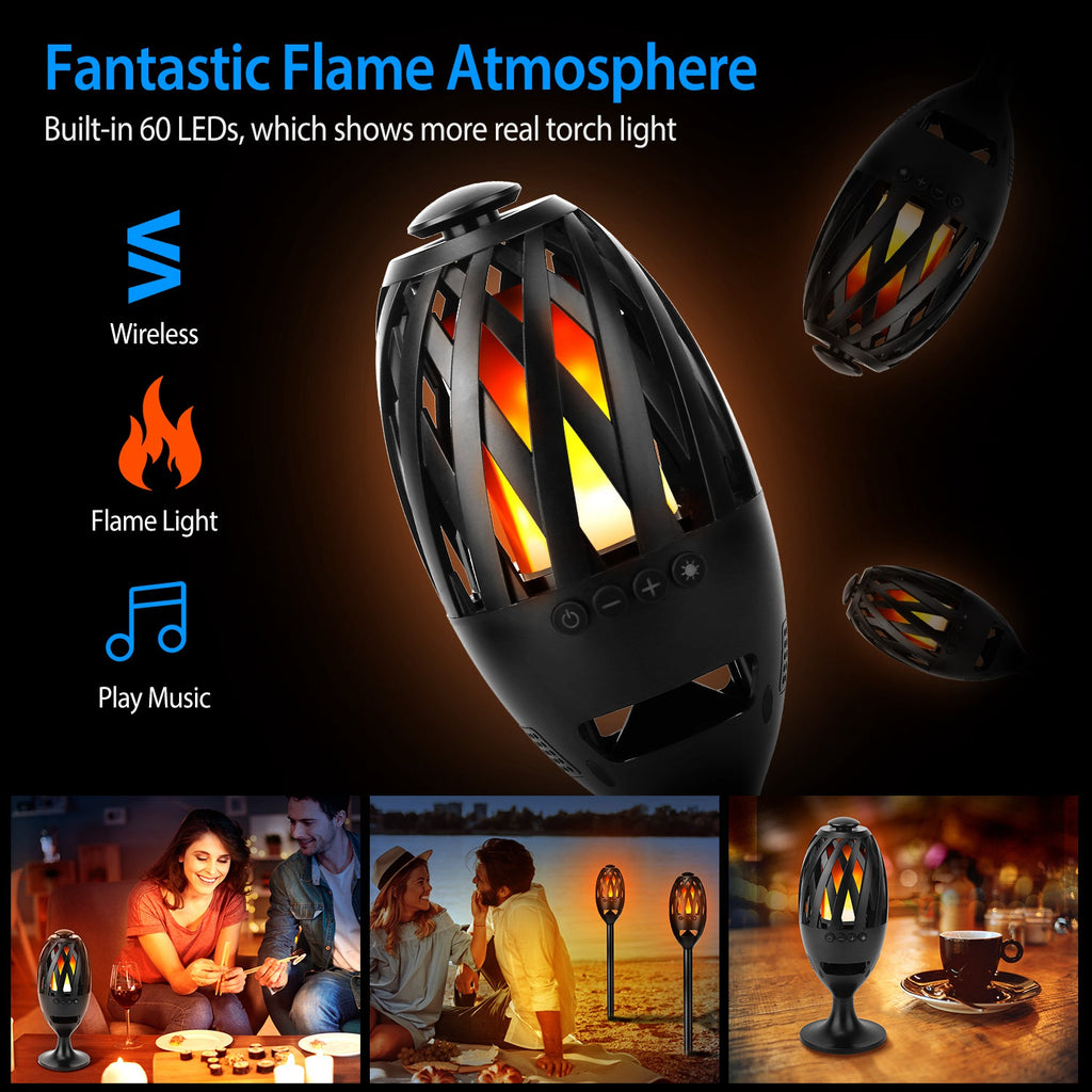 LED Flame Torch Bluetooth Speaker — Outdoor Waterproof Stereo Bass for Party & Camping — Eliza & Tuan