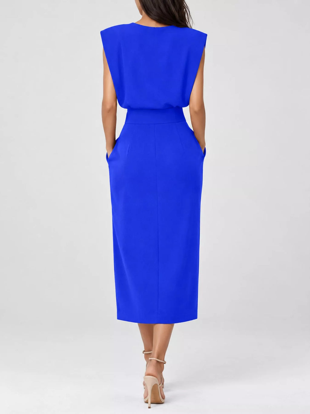 Sleeveless Gold-Tone Button-Detail Midi Dress