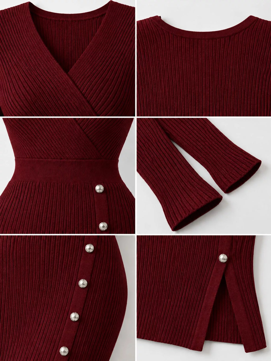 Ribbed Knit Sweater Dress with Decorative Buttons