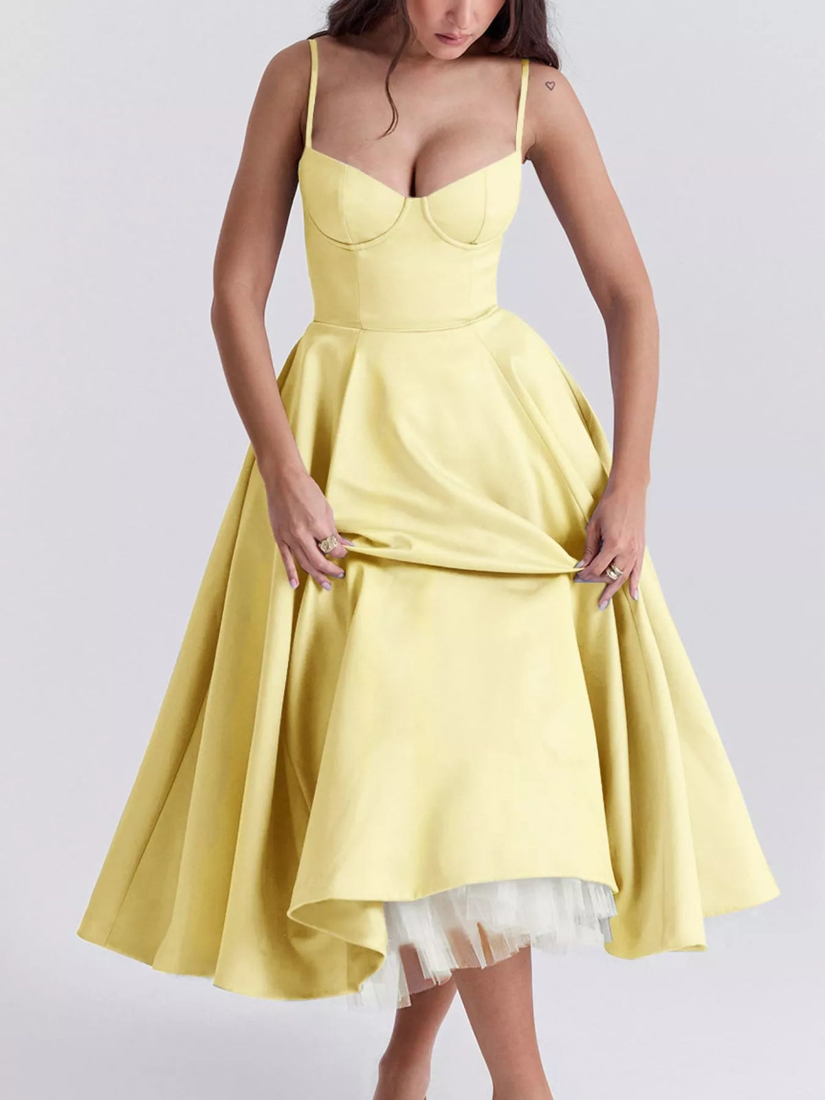 Sweetheart-Neck Pocketed A-Line Midi Dress