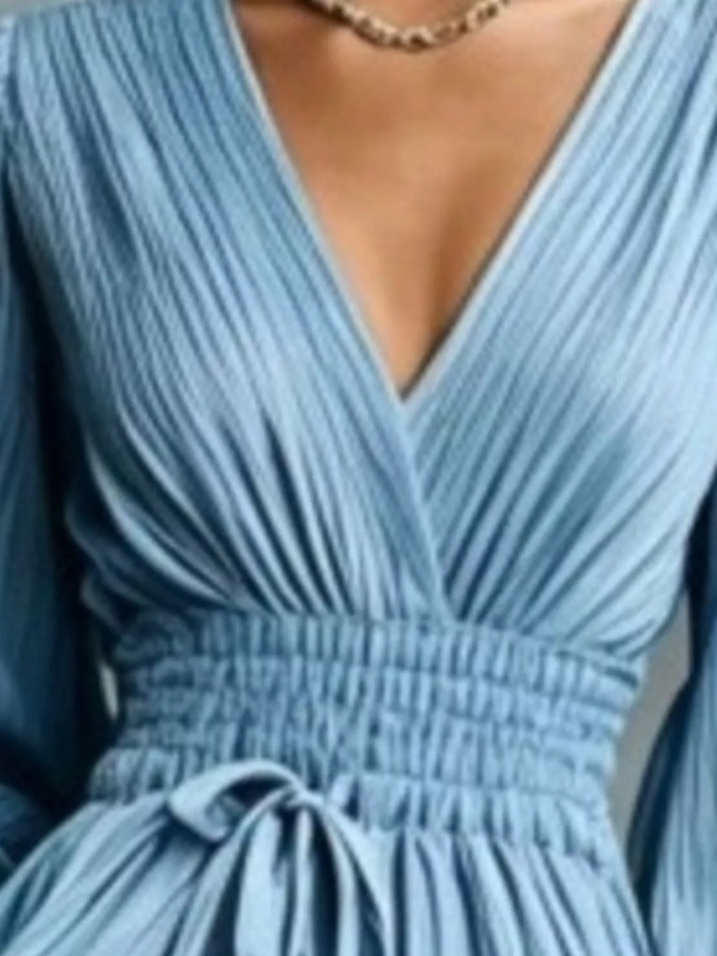 Pleated V-Neck Tie-Waist Maxi Dress