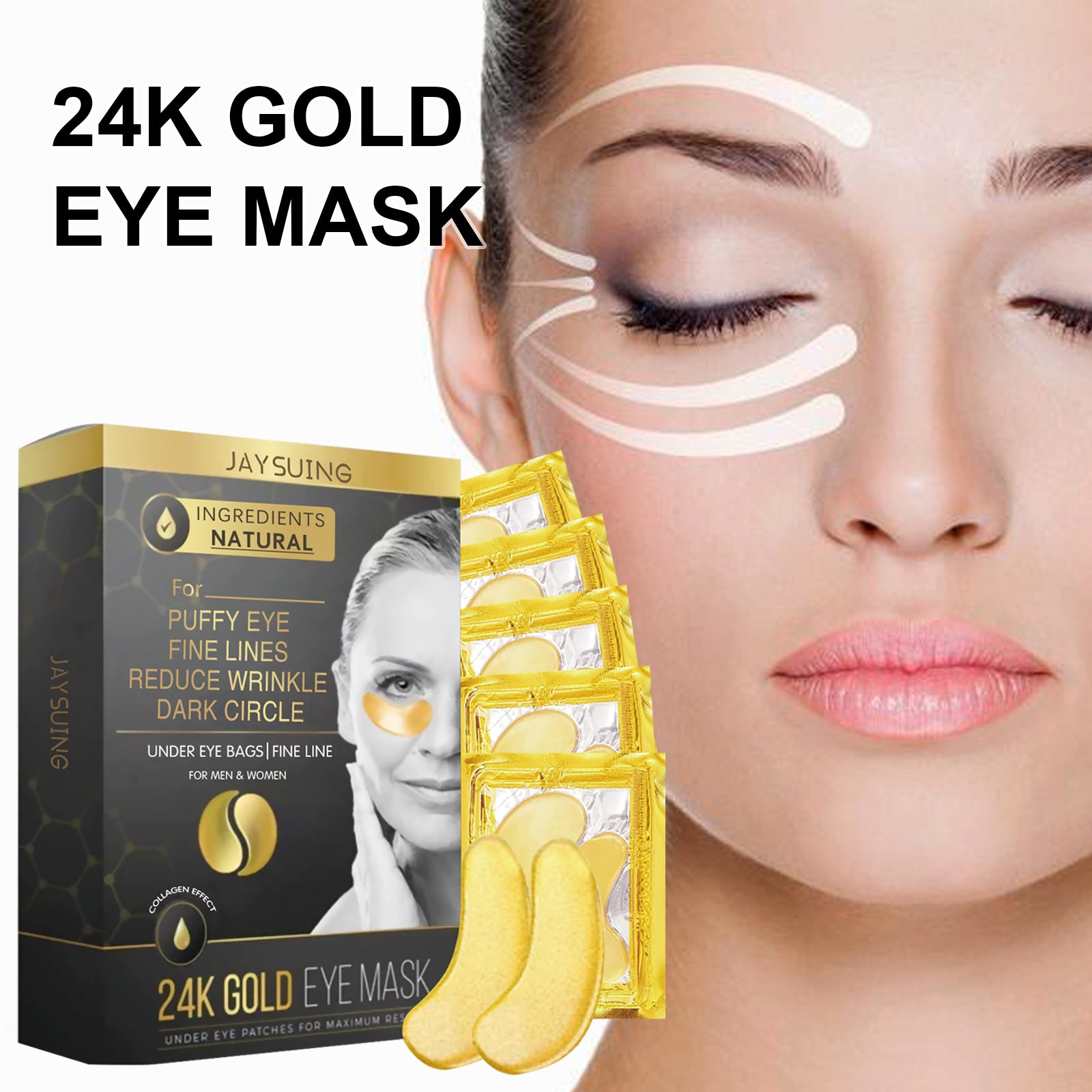 Jaysuing 24K Gold Eye Mask — Fades Dark Circles, Fine Lines & Puffiness — Prime Trend Market