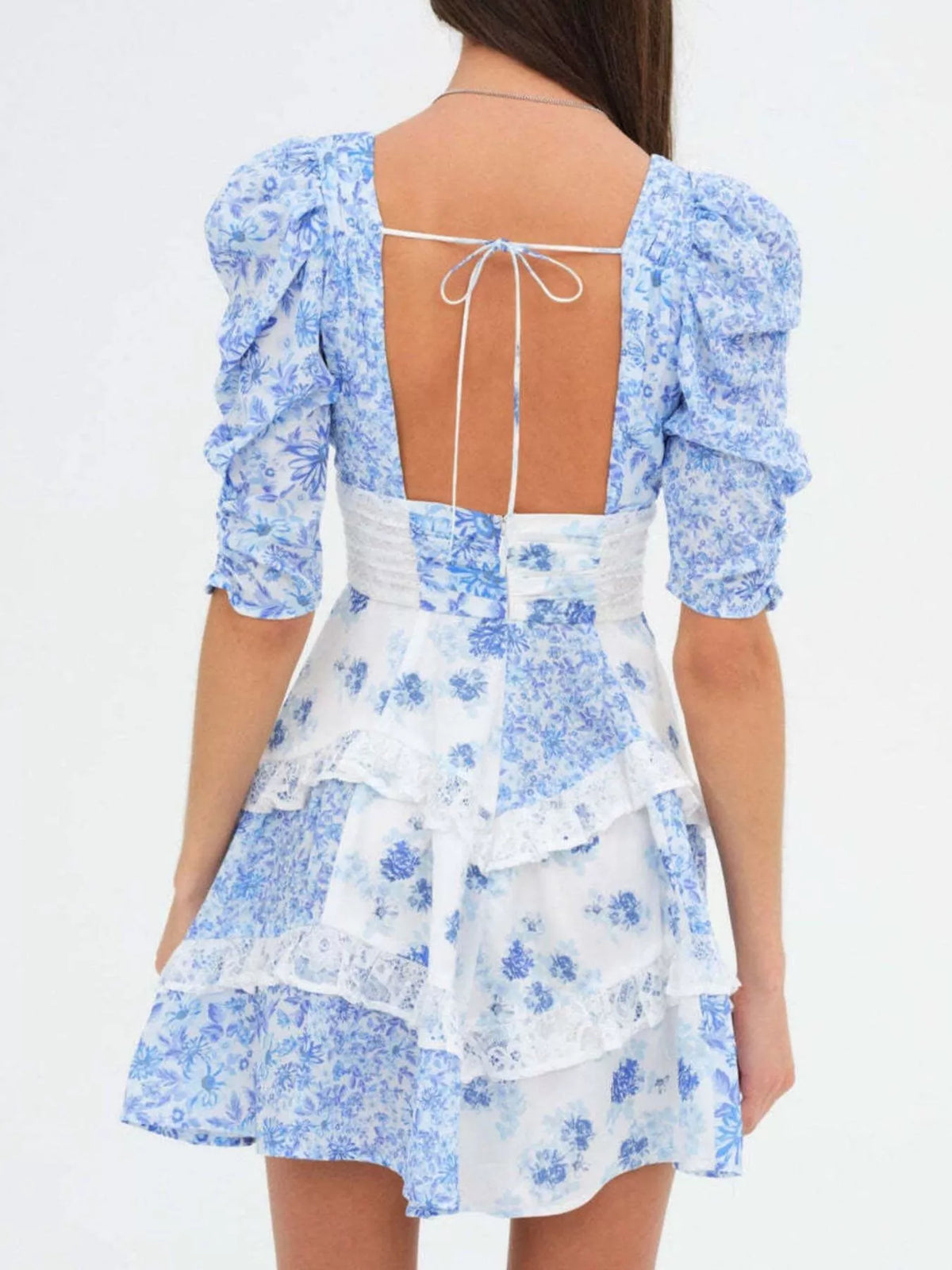 Ruffled Floral-Print Half-Sleeve Dress