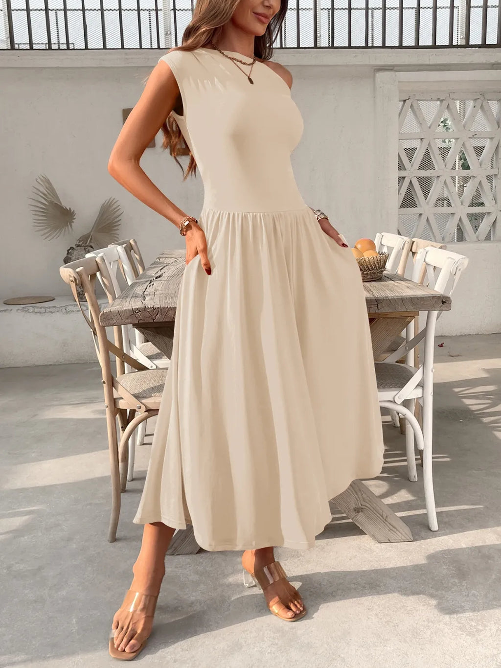 Single-Shoulder Dress with Pockets