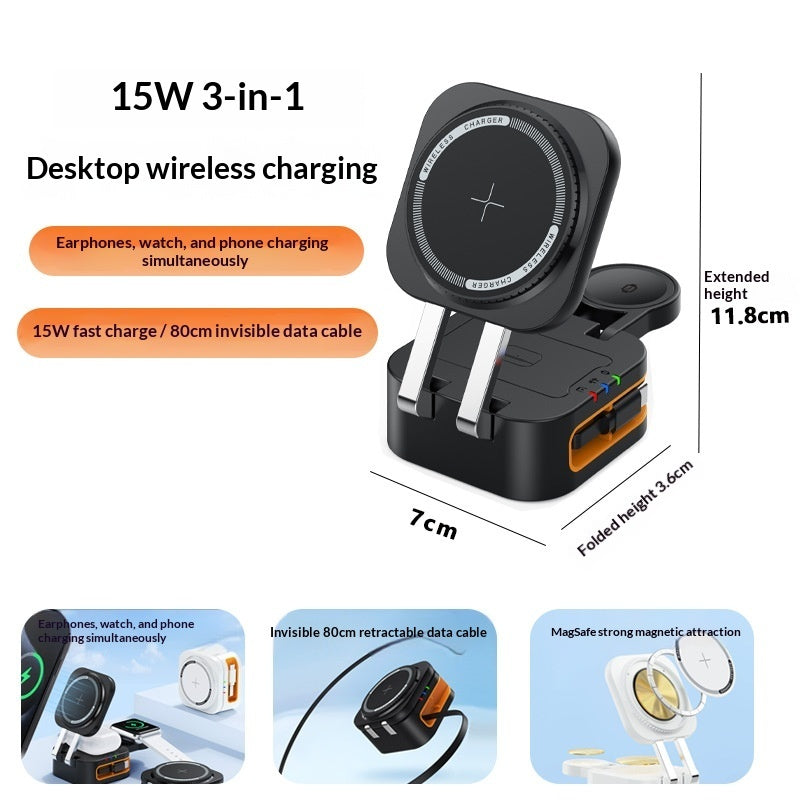 3-in-1 15W Magnetic Wireless Charger with Retractable Cord — iPhone, Apple Watch & AirPods — Prime Trend Market
