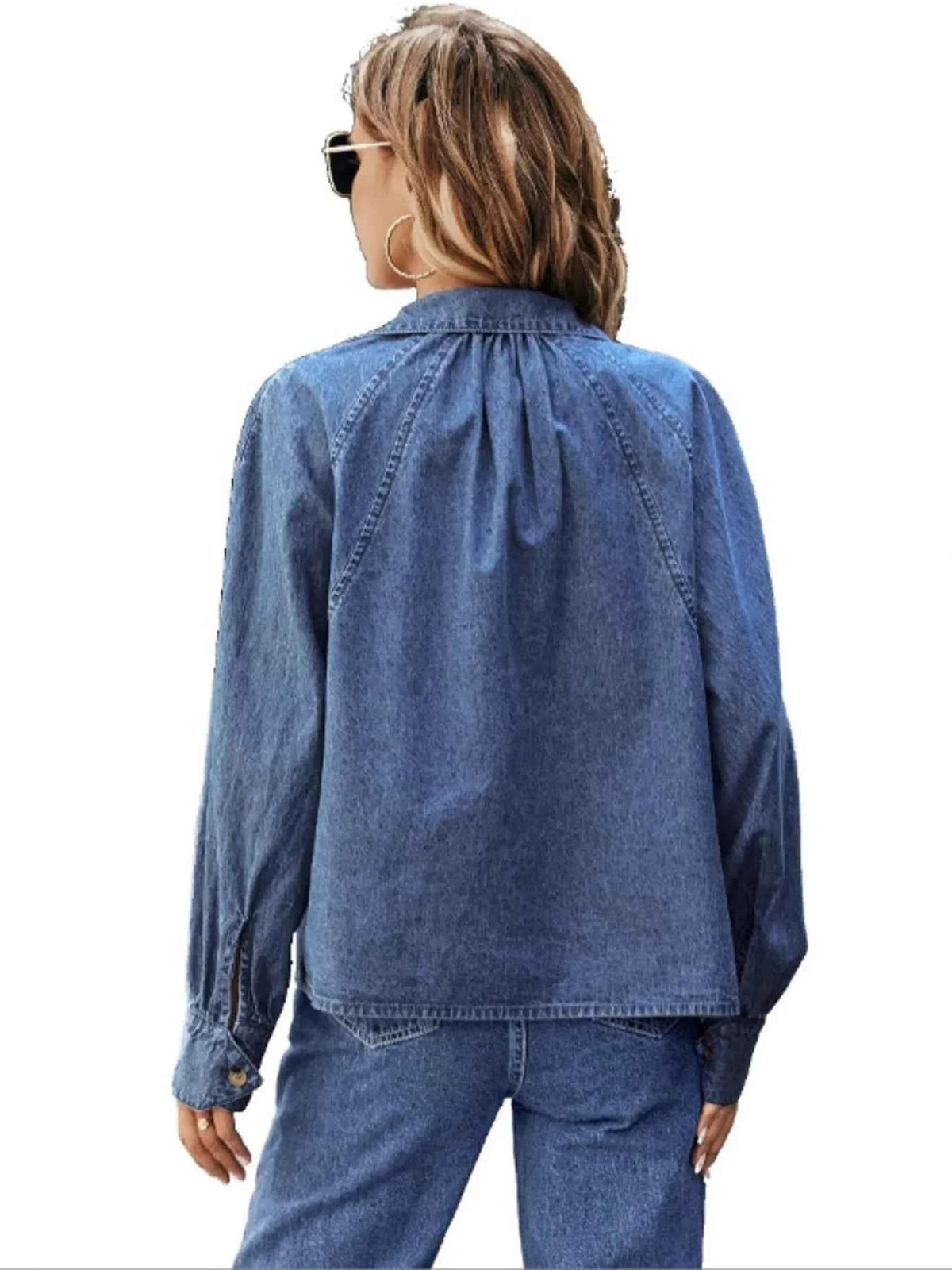 Blue Long-Sleeve Button-Up Denim Shirt
