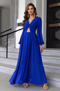 Royal Blue Twist-Front Cutout Long-Sleeve Maxi Dress