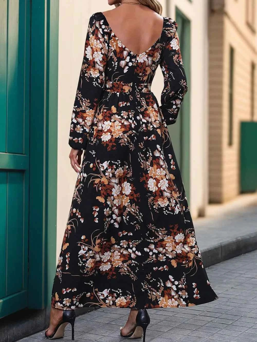 Floral Surplice Slit Maxi Dress