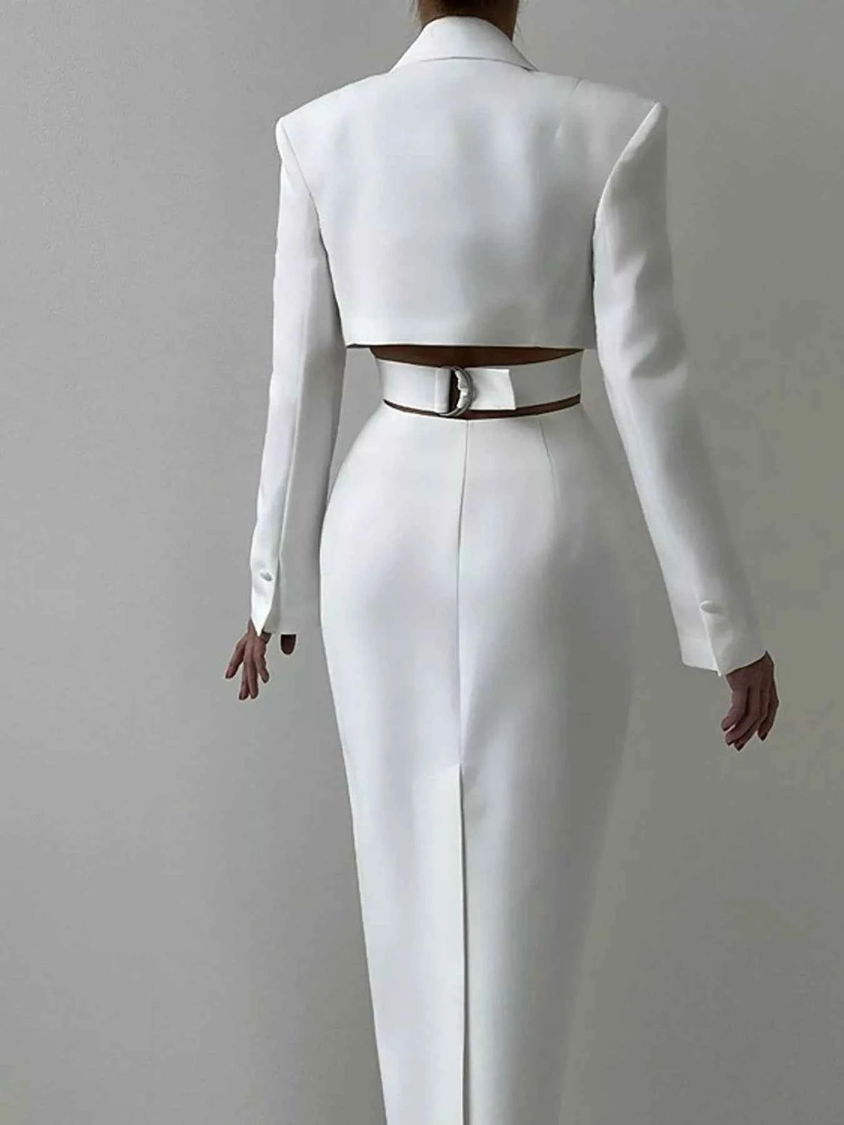 Button-Front Cutout-Waist Blazer Dress