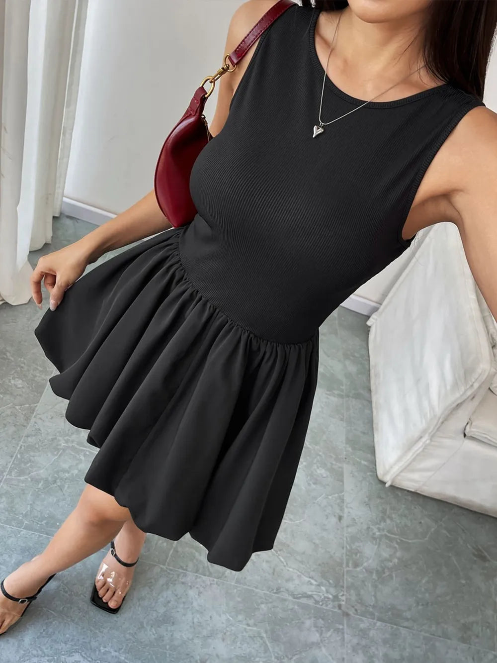 Perfee Black Sleeveless Scoop-Back Mini Dress