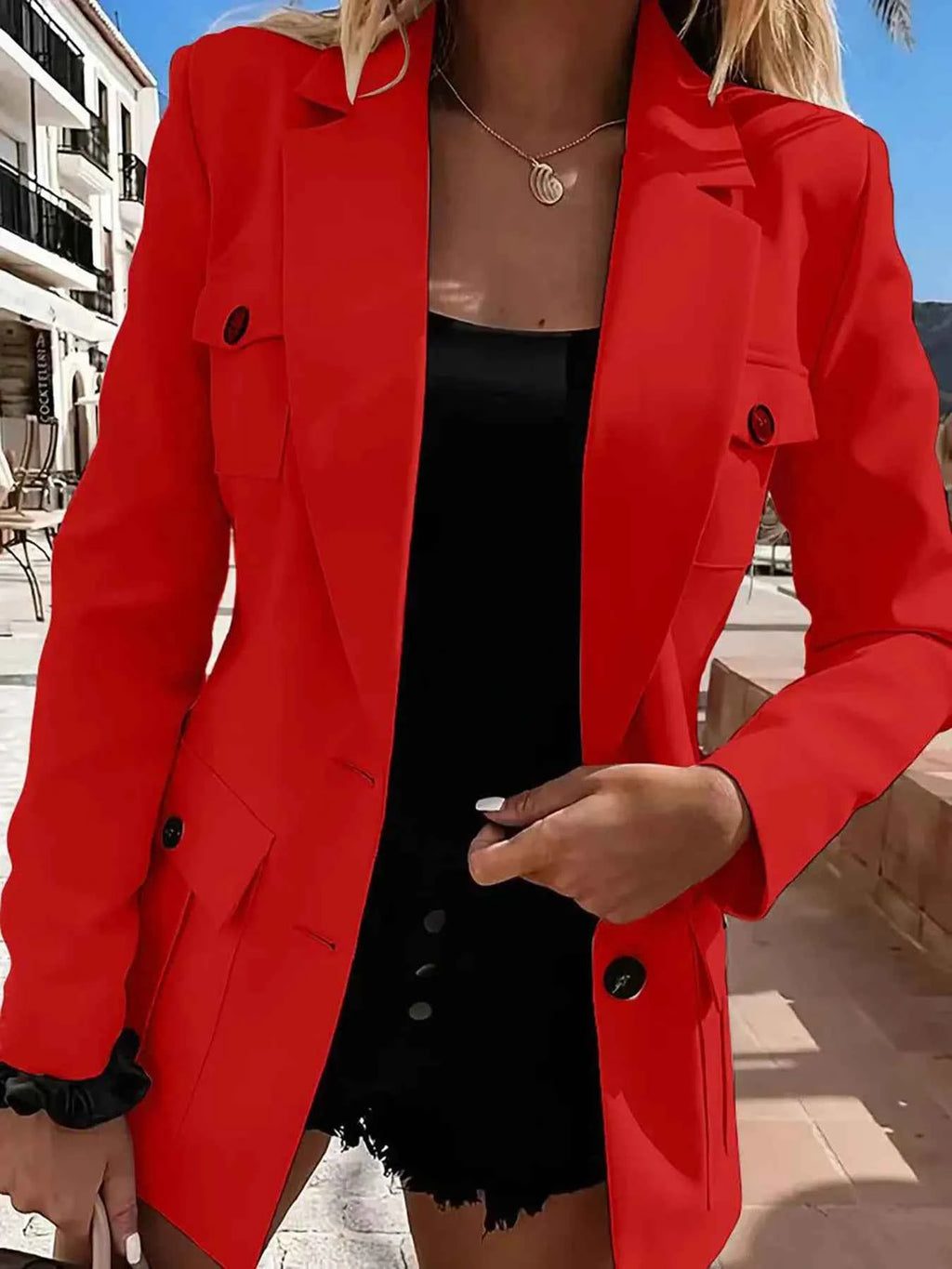 Lined Lapel-Collar Long-Sleeve Blazer