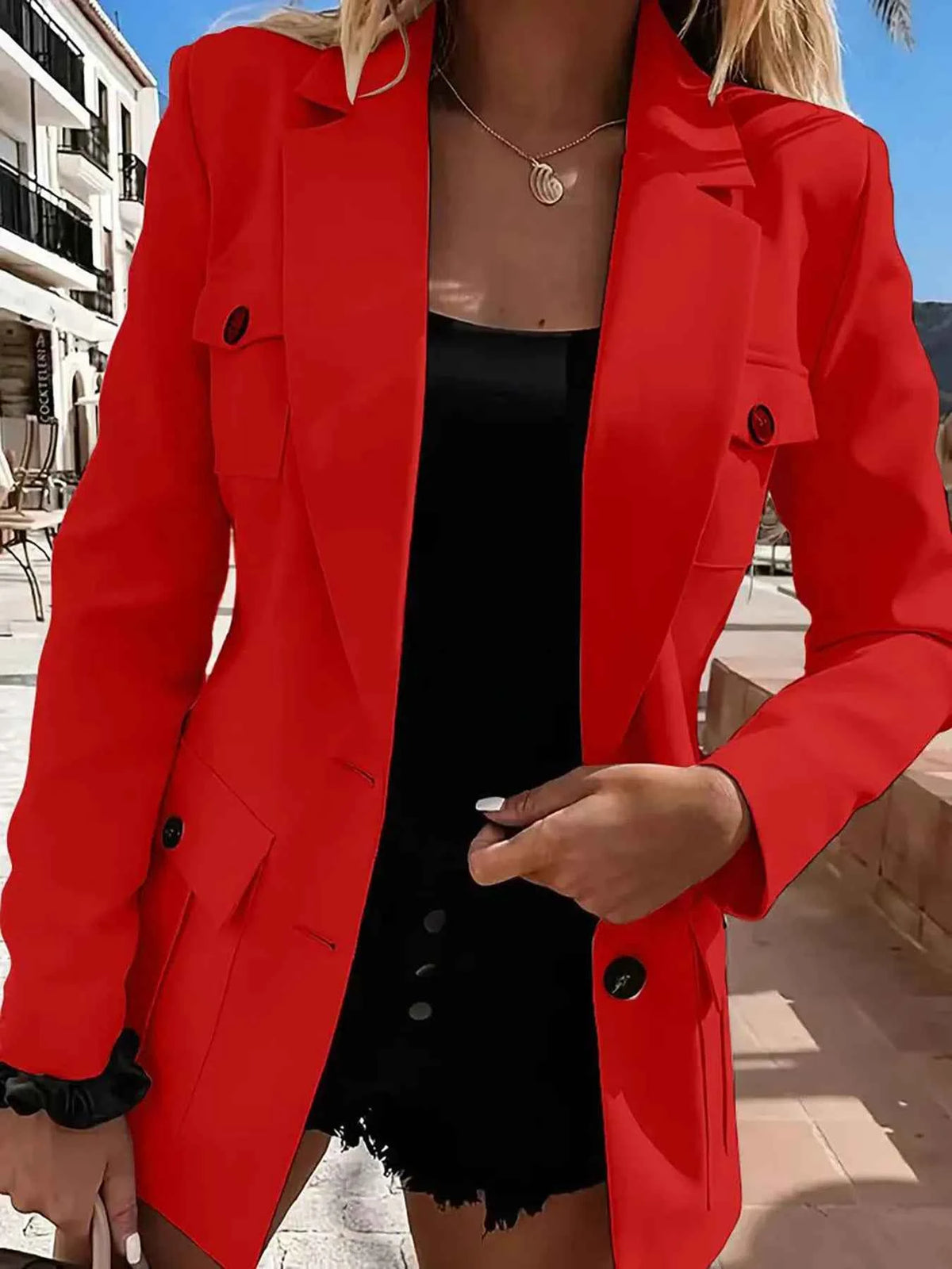 Lined Lapel-Collar Long-Sleeve Blazer