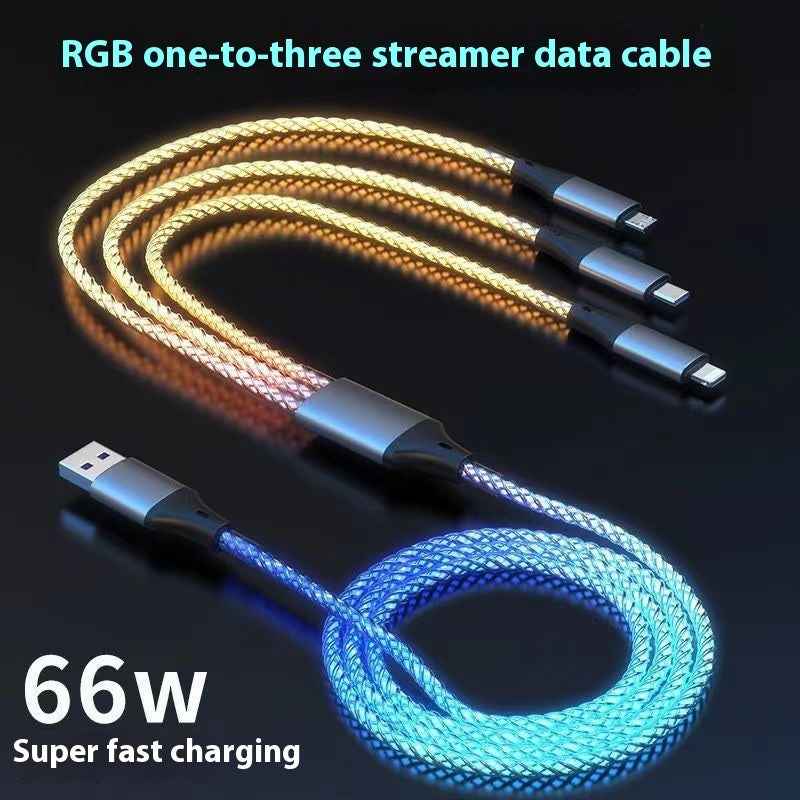 RGB Streamer 3-in-1 Fast Charging Cable — 66W with LED Light Effect