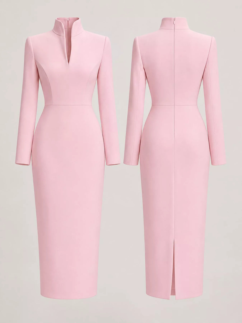 Stand-Collar Long-Sleeve Midi Dress | S–3XL