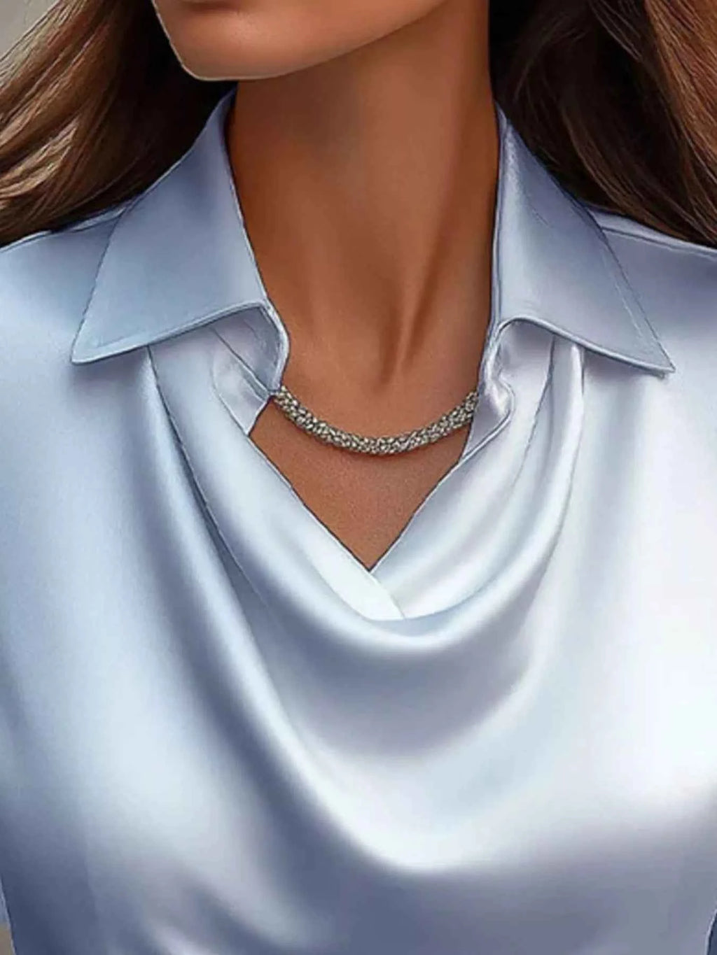 Satin Cowl-Neck Long-Sleeve Blouse