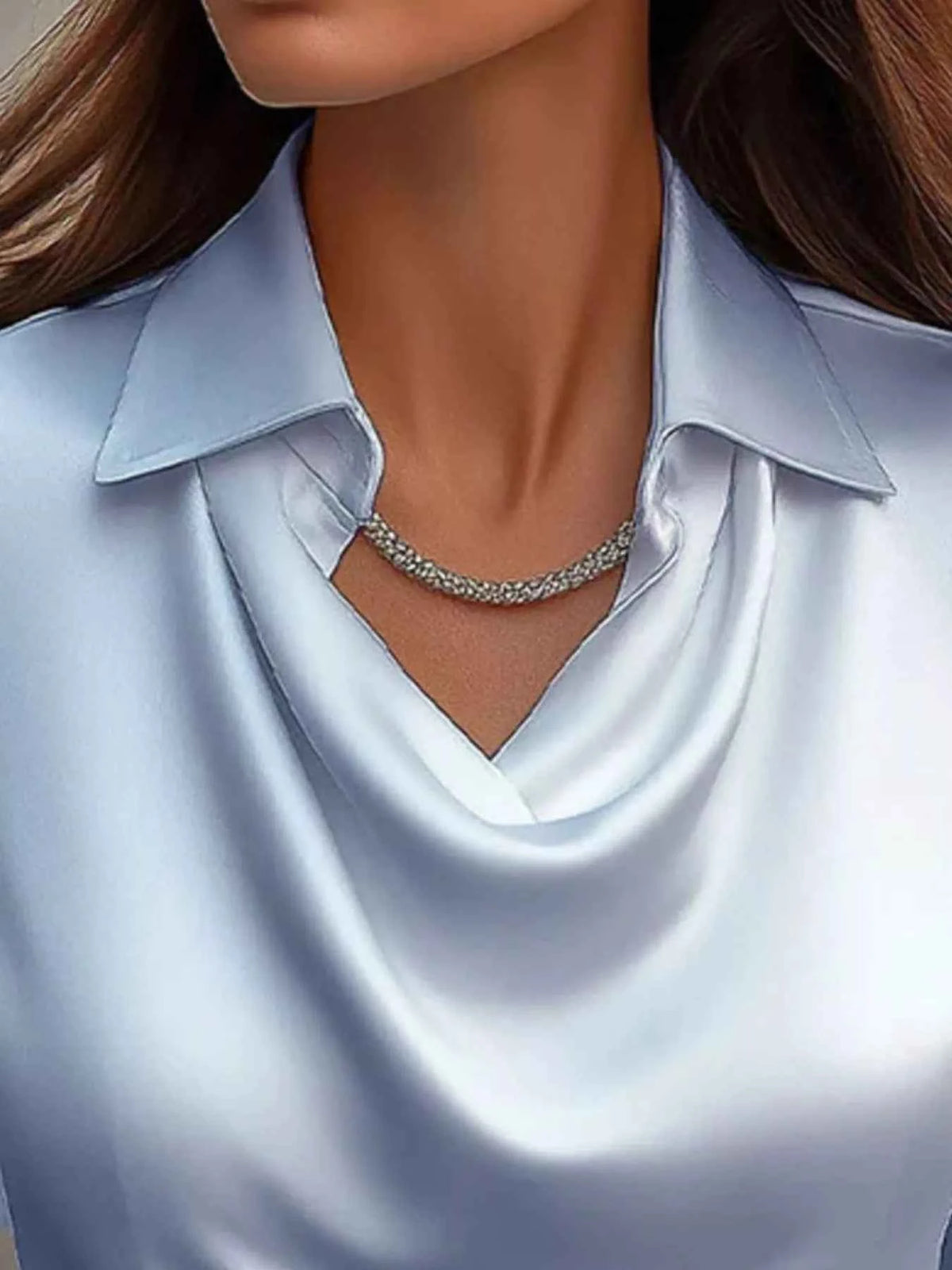 Satin Cowl-Neck Long-Sleeve Blouse