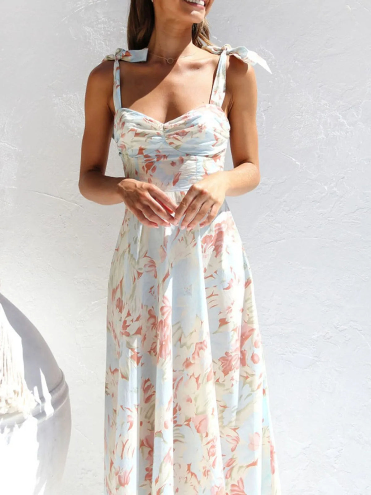 Floral Tie-Shoulder Sweetheart Dress