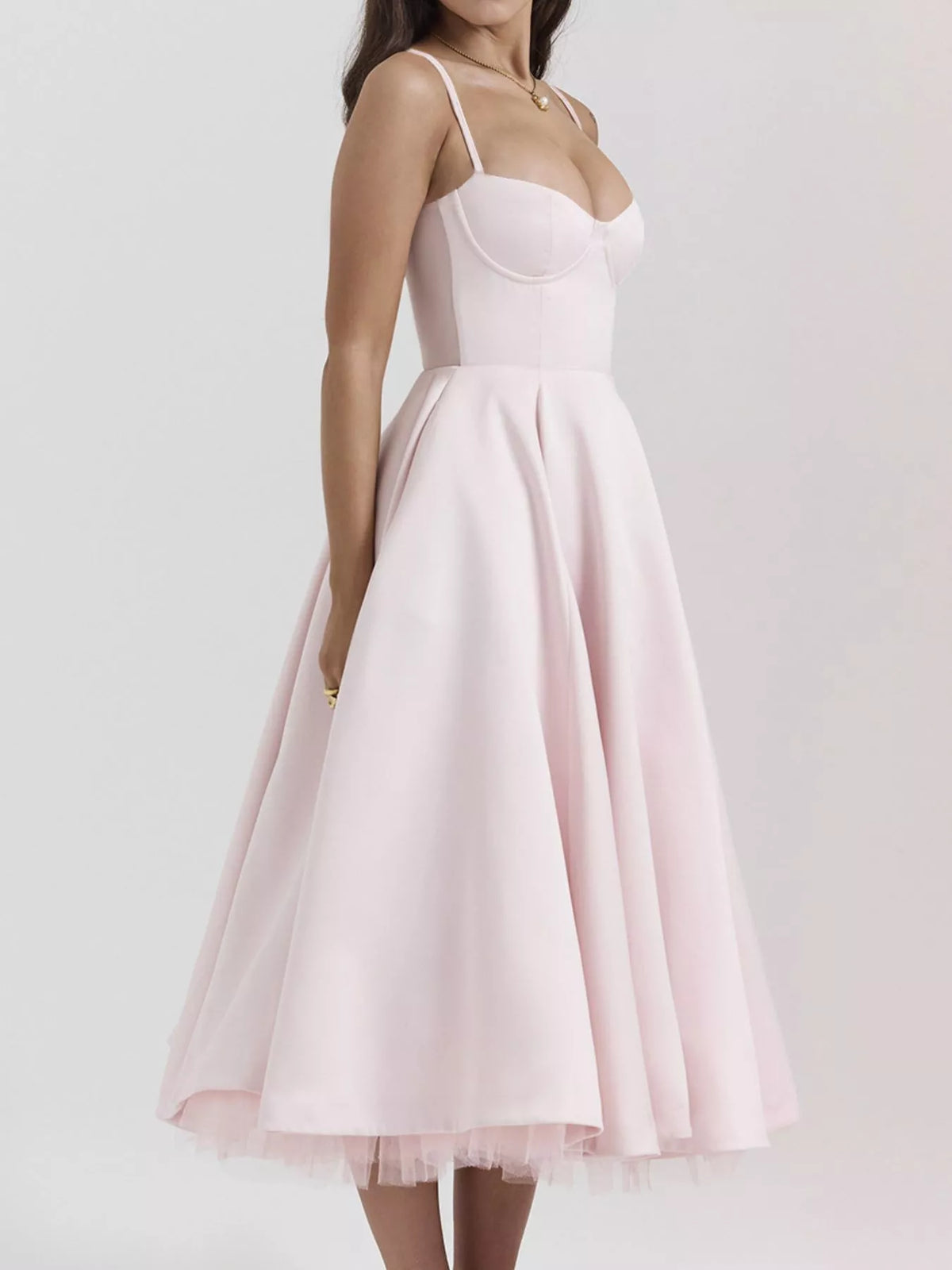 Sweetheart-Neck Pocketed A-Line Midi Dress