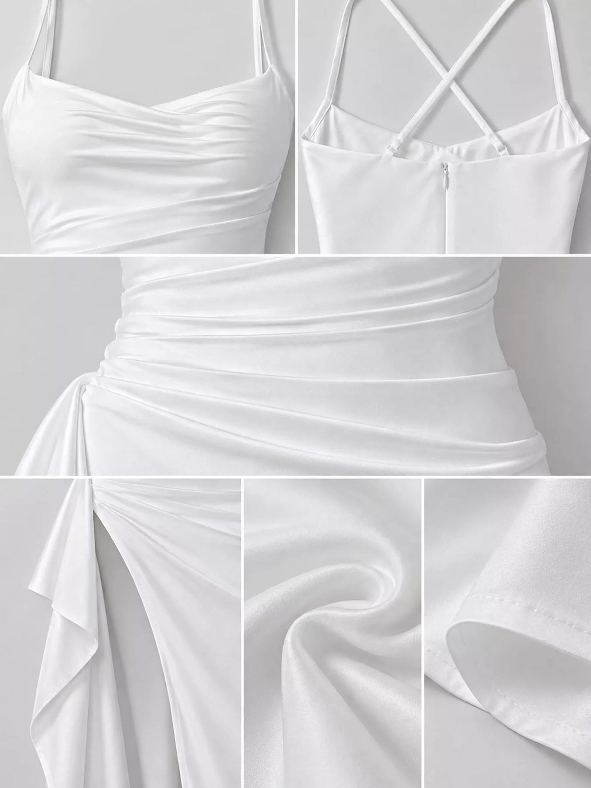 Satin Ruched High-Slit Maxi Dress