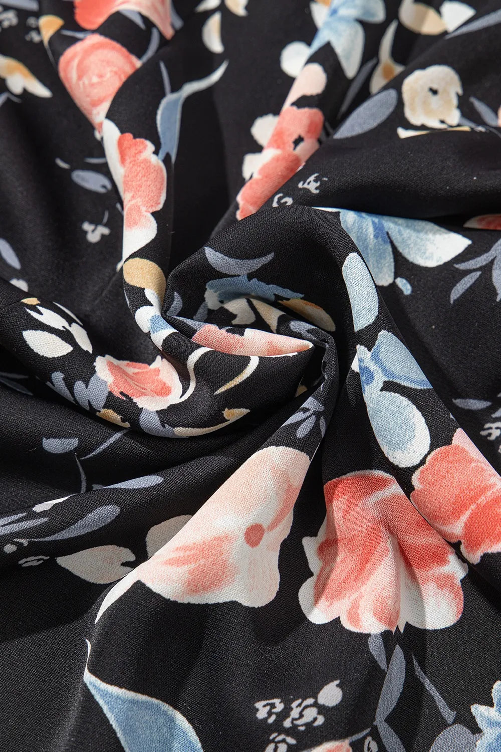 Floral Square-Neck Flounce-Sleeve Slit Midi Dress