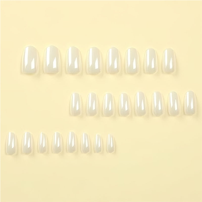 Aurora White Press-On Nails – 24 PCS Long Water Pipe Shape | Pearlescent Bridal Finish — Prime Trend Market