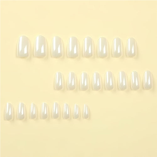 Aurora White Press-On Nails – 24 PCS Long Water Pipe Shape | Pearlescent Bridal Finish — Prime Trend Market
