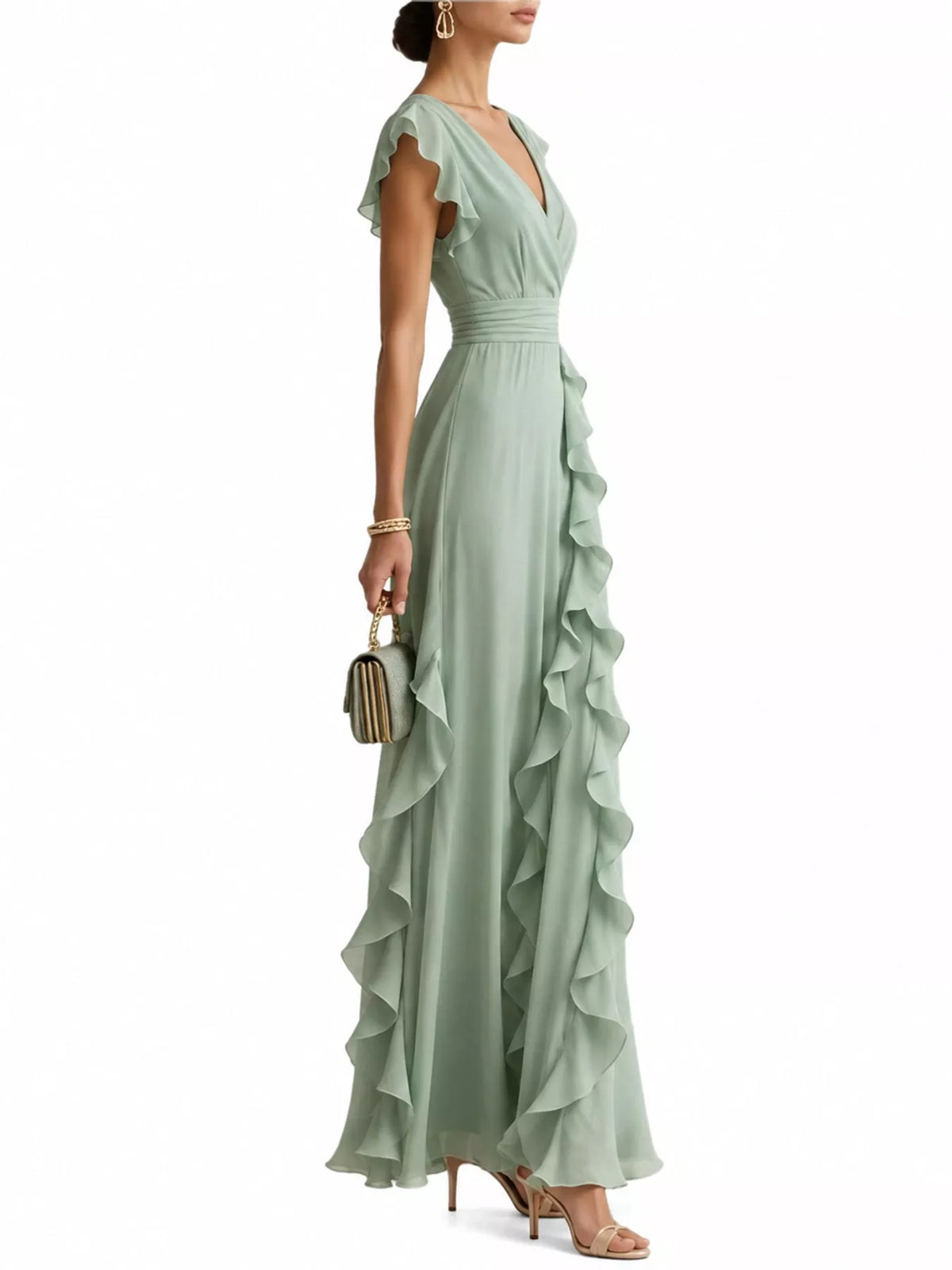 Ruffled Surplice Sleeveless Maxi Dress