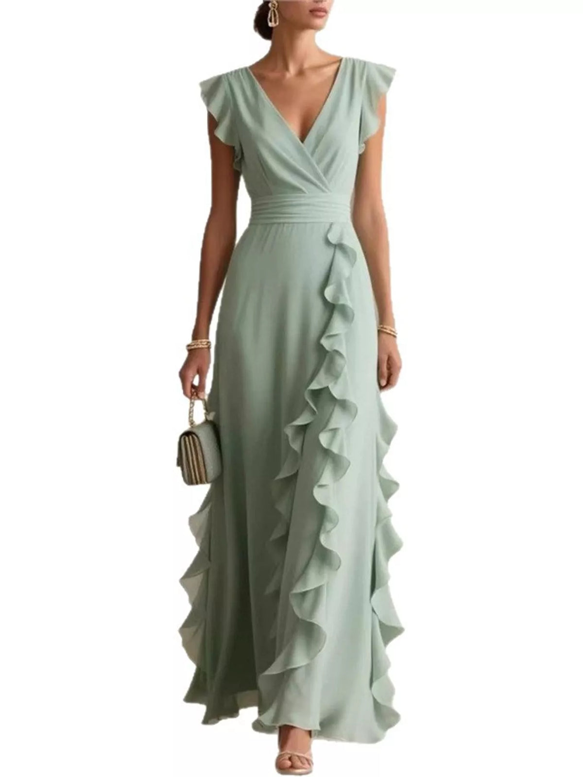 Ruffled Surplice Sleeveless Maxi Dress