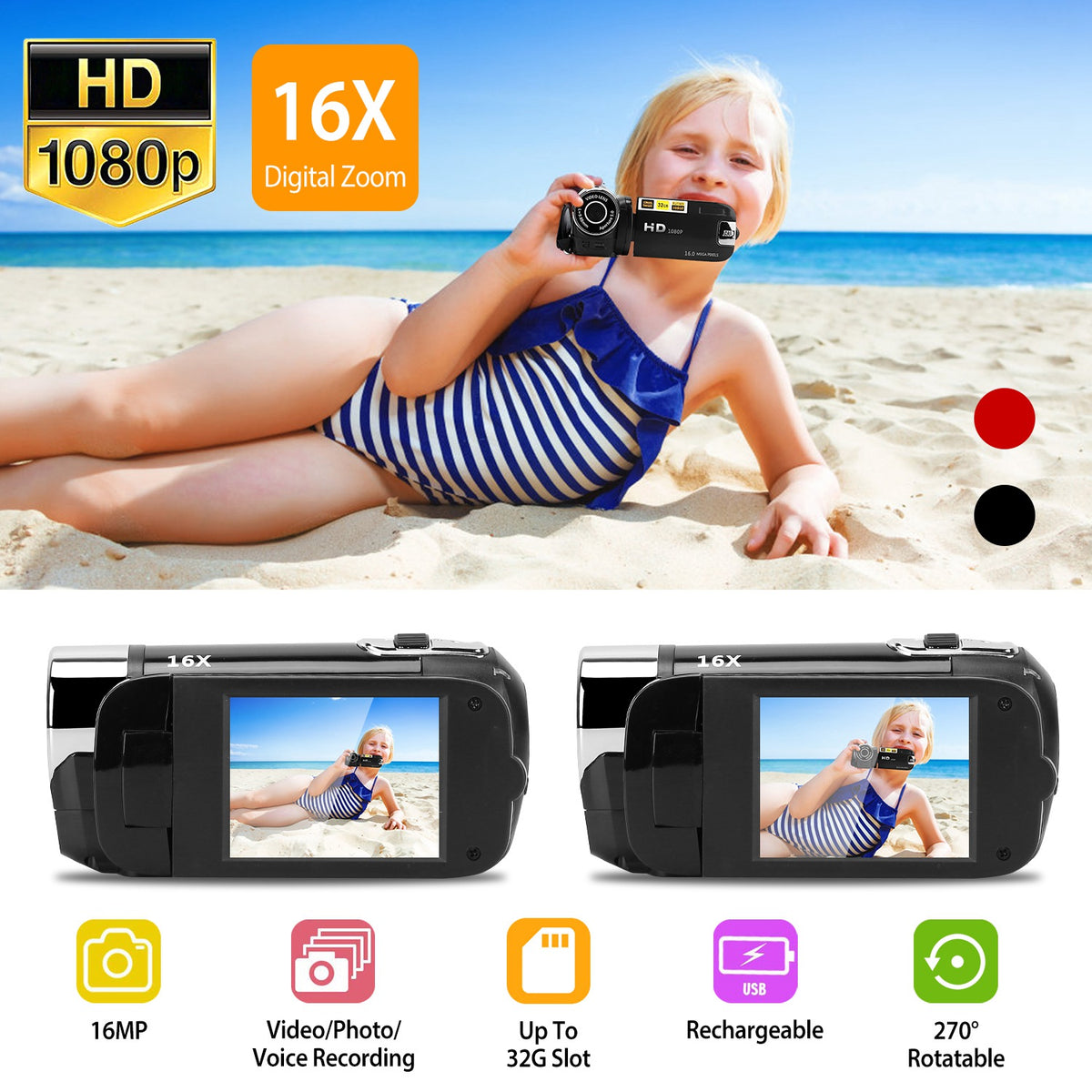 Luxury 270° Rotating Vlog Camera — 1080P HD, 16x Zoom, Built-in Fill Light & Selfie Mode — Prime Trend Market