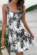 Printed Scoop-Neck Wide-Strap Mini Dress