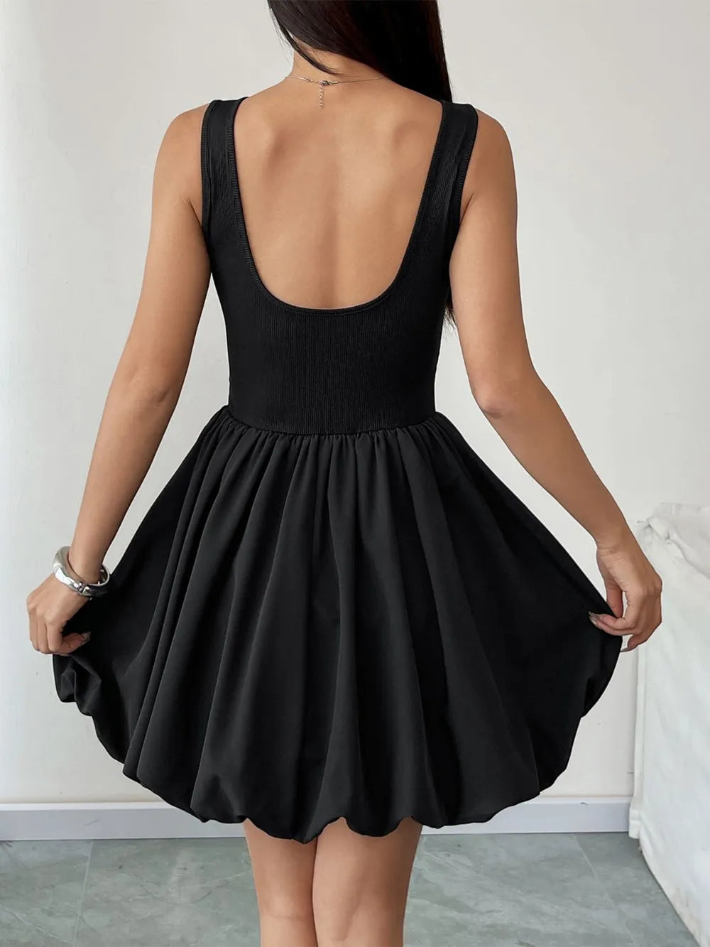 Perfee Black Sleeveless Scoop-Back Mini Dress