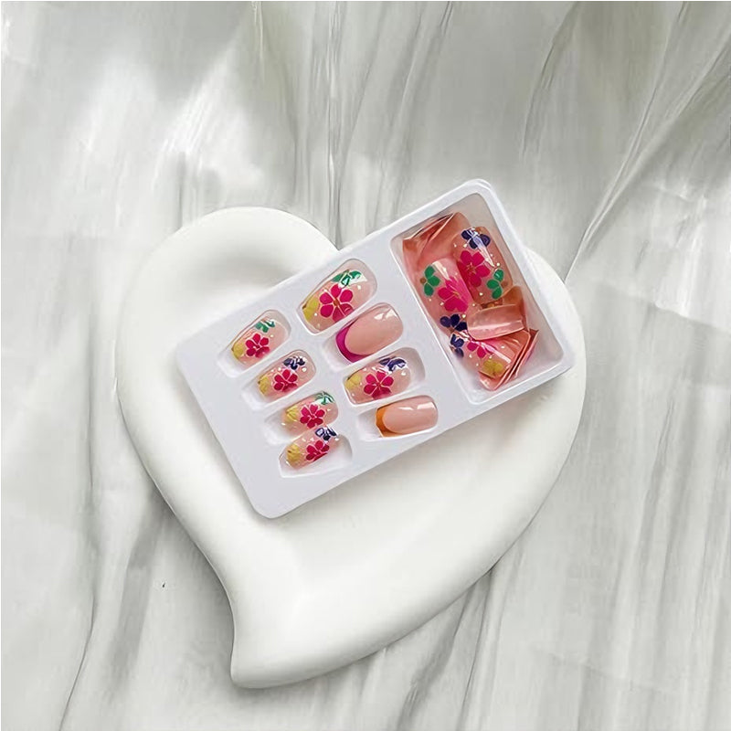 French Flower Press-On Nails – 24 PCS Short Square | Acrylic Full Cover, Reusable — Prime Trend Market