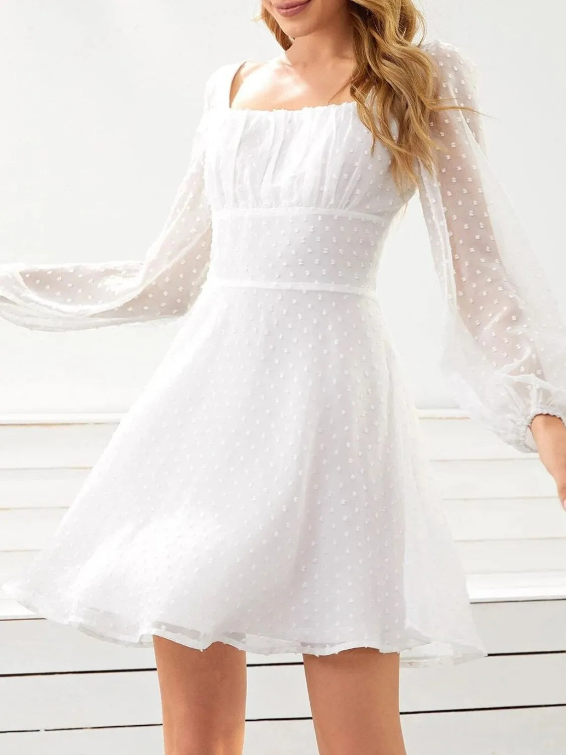Swiss Dot Long-Sleeve Mini Dress