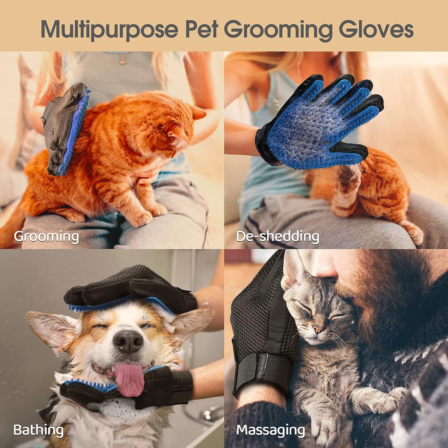 Pet Grooming Gloves — Gentle Hair Remover for Dogs & Cats — Prime Trend Market