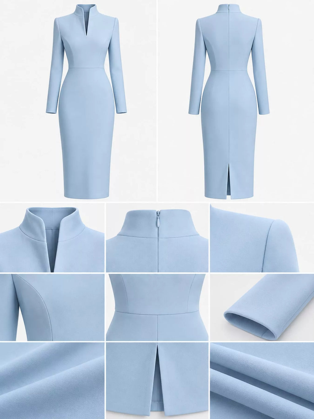 Stand-Collar Long-Sleeve Midi Dress | S–3XL