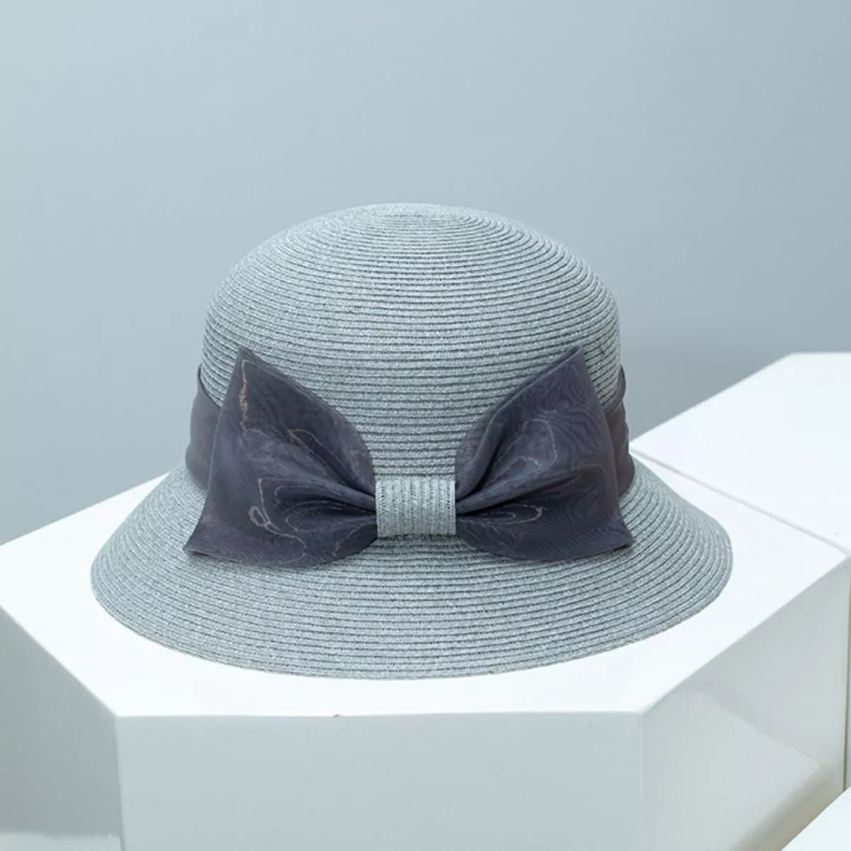Wheat Straw Cloche Hat with Ribbon Bow