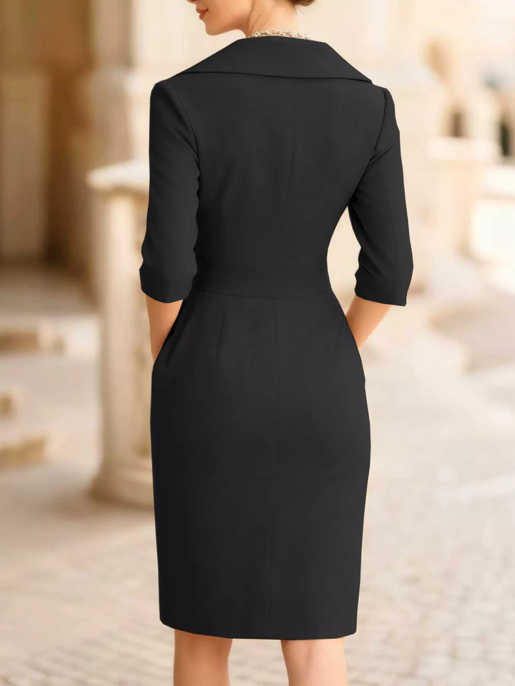 Surplice Long-Sleeve Dress with Pockets