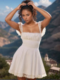 Lace-Detail Square-Neck Cap-Sleeve Mini Dress