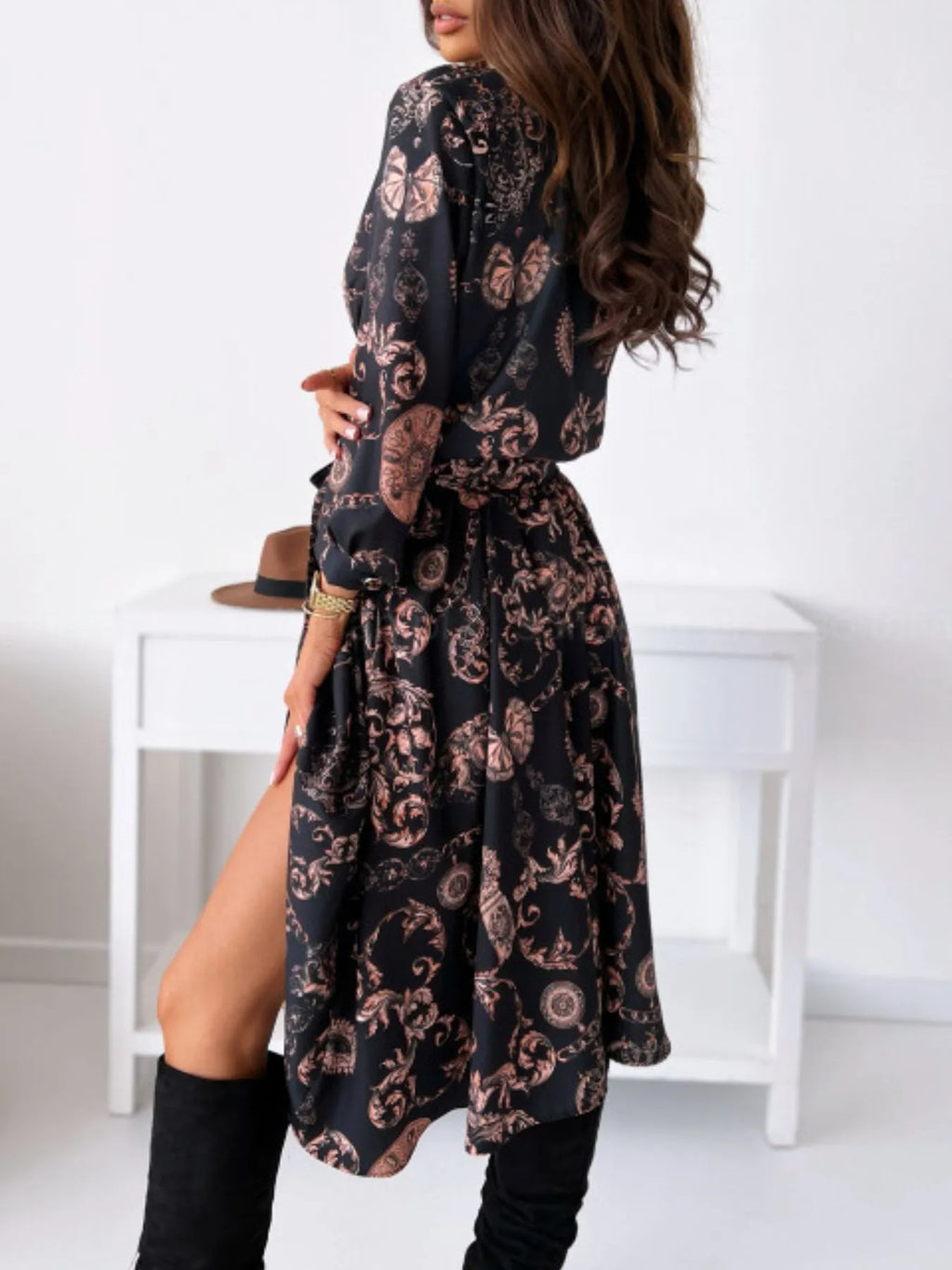Printed Tie-Waist Midi Dress | S–2XL