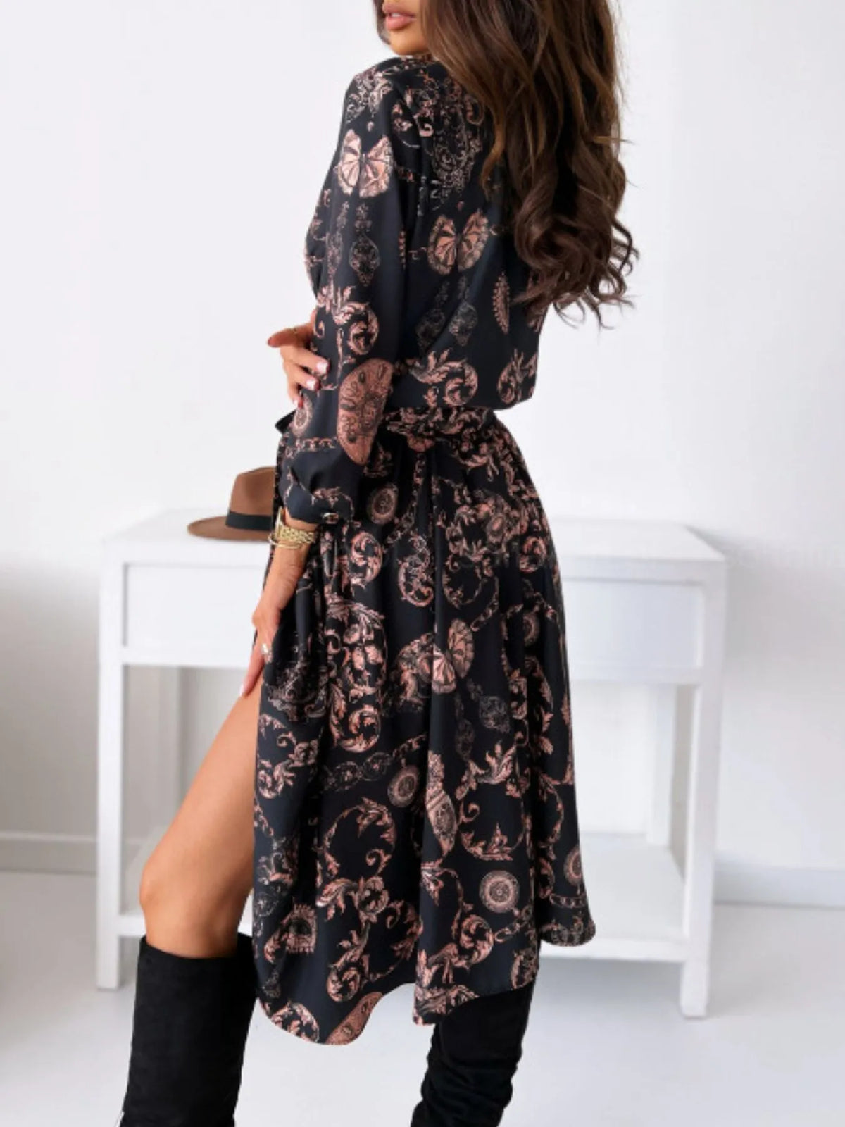 Printed Tie-Waist Midi Dress | S–2XL